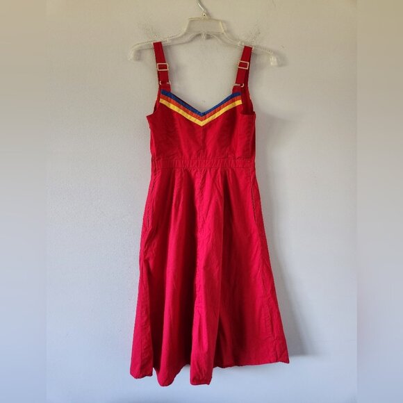 MODCLOTH | Vibrant Colorful Retro Red Verve Cotton Dress Sz 4 - Picture 3 of 5